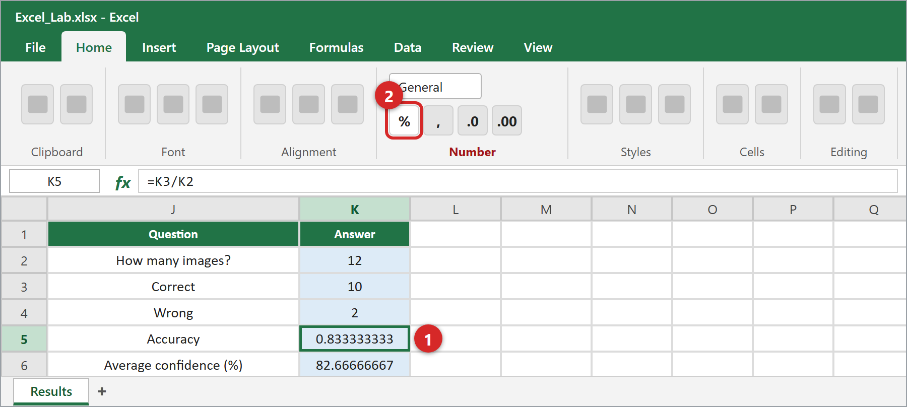 Click the cell, then the % button on the Home tab.